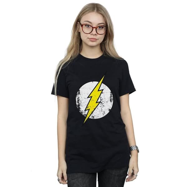 DC Comics Dam/Tjej The Flash Distressed Logo Boyfriend Fit Bomull Boyfriend T-shirt
