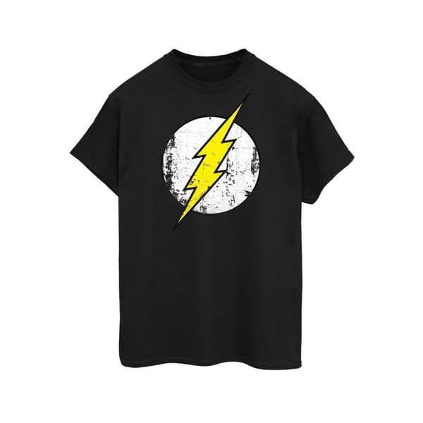 DC Comics Dam/Tjej The Flash Distressed Logo Boyfriend Fit Bomull Boyfriend T-shirt