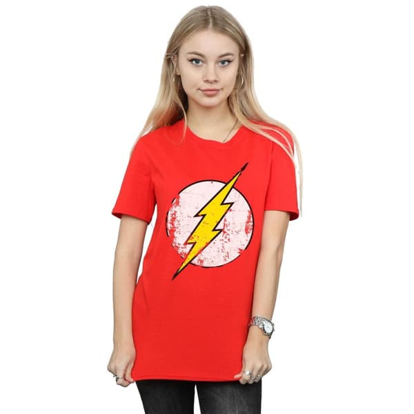DC Comics Dam/Tjej The Flash Distressed Logo Boyfriend Fit Bomull Boyfriend T-shirt