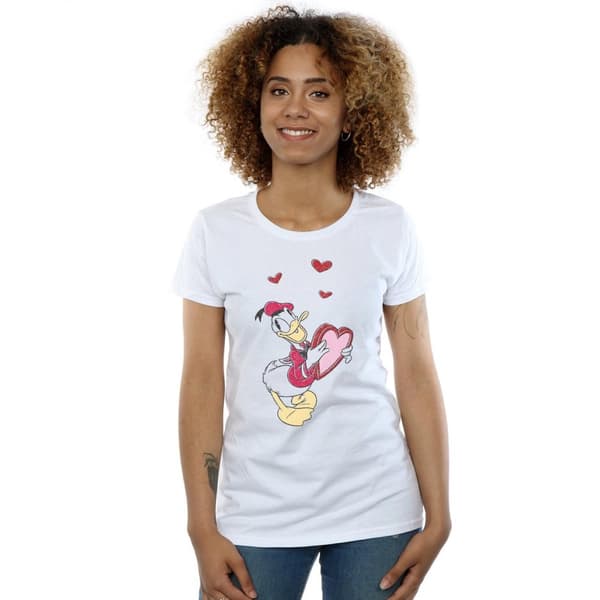 Disney Womens/Ladies Donald Duck Love Heart Cotton T-Shirt