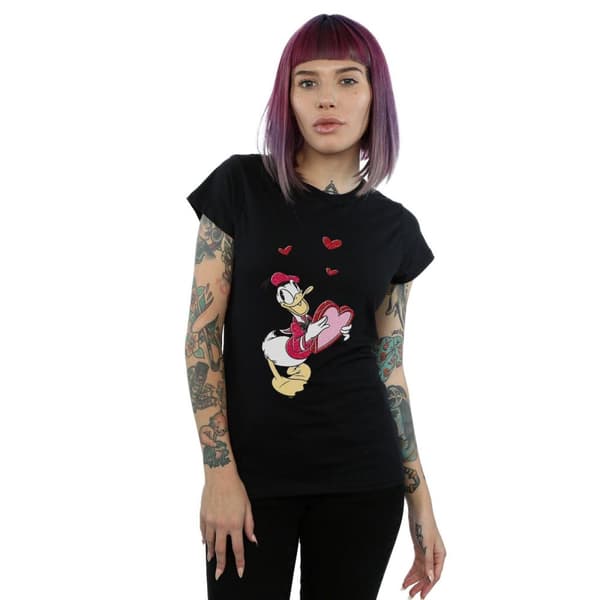 Disney Womens/Ladies Donald Duck Love Heart Cotton T-Shirt