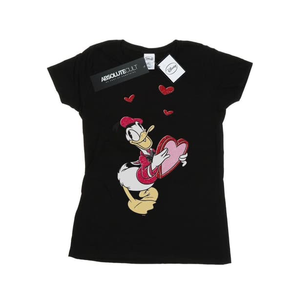 Disney Womens/Ladies Donald Duck Love Heart Cotton T-Shirt Black M