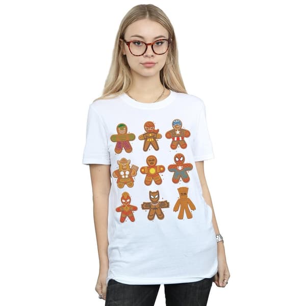 Marvel Womens/Ladies Avengers Christmas Gingerbread Cotton Boyfriend T-Shirt