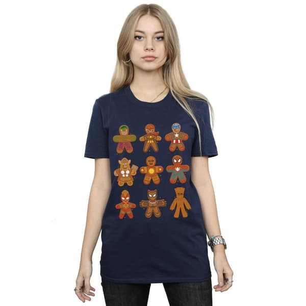 Marvel Womens/Ladies Avengers Christmas Gingerbread Cotton Boyfriend T-Shirt
