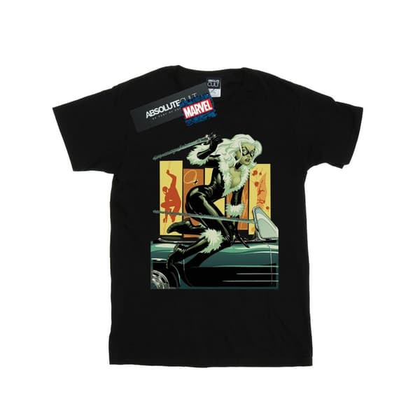Marvel Girls Black Cat Car Cotton T-Shirt Black 9-11 Years