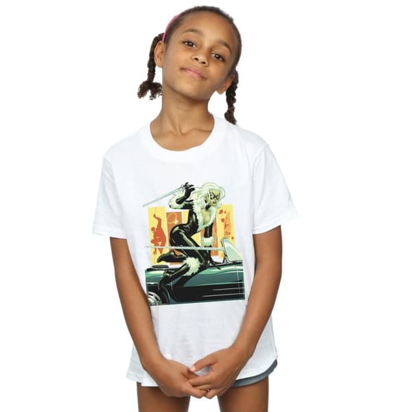 Marvel Girls Black Cat Car Cotton T-Shirt