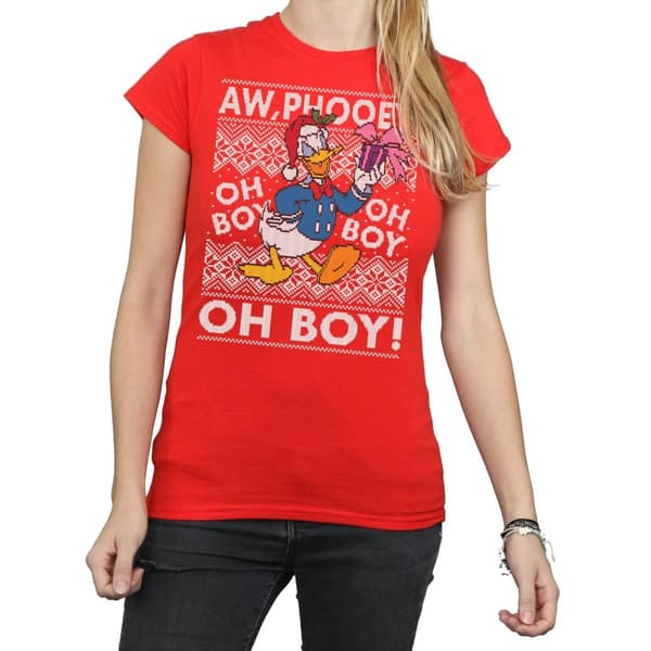Disney Dam/Tjej Donald Duck Christmas Fair Isle T-shirt i bomull