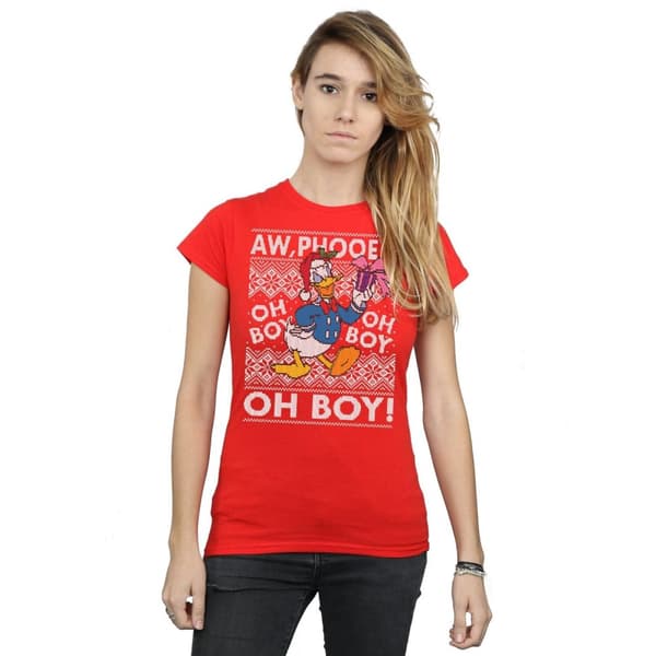 Disney Dam/Tjej Donald Duck Christmas Fair Isle T-shirt i bomull