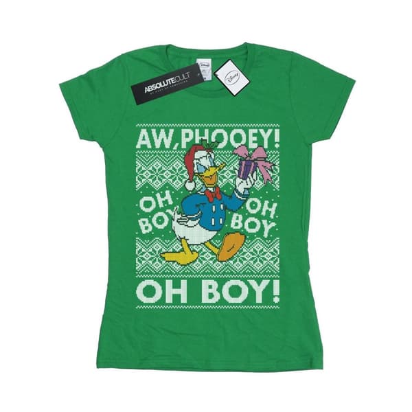 Disney Dam/Tjej Donald Duck Christmas Fair Isle T-shirt i bomull Irish Green XXL