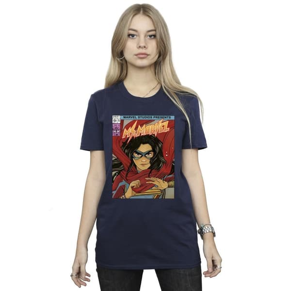 Marvel Womens/Ladies Ms Marvel Comic Poster Cotton Boyfriend T-Shirt