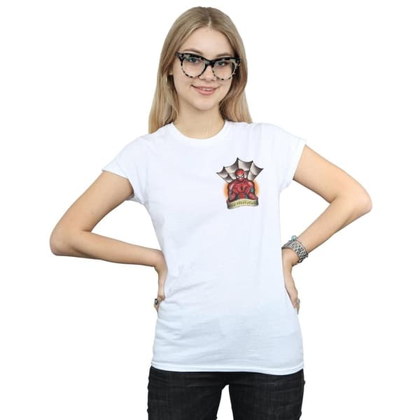 Marvel Womens/Ladies Spider-Man Tattoo Breast Print Cotton T-Shirt