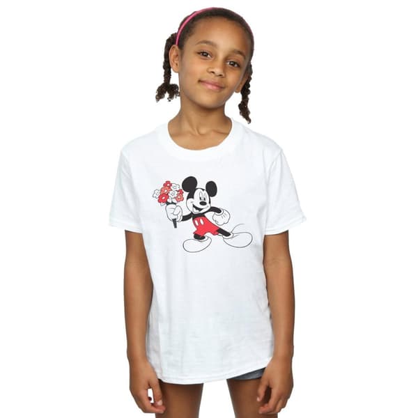 Disney Girls Mickey Mouse Flowers Cotton T-Shirt