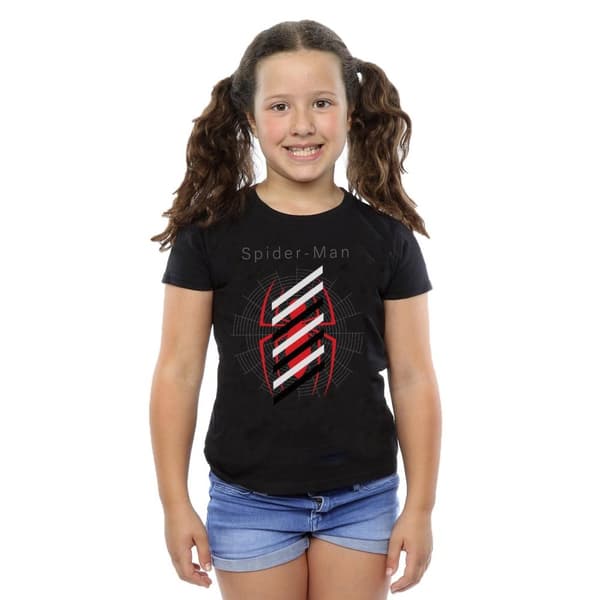 Marvel T-shirt i bomull med Spider-Man-logotyp och ränder för flickor
