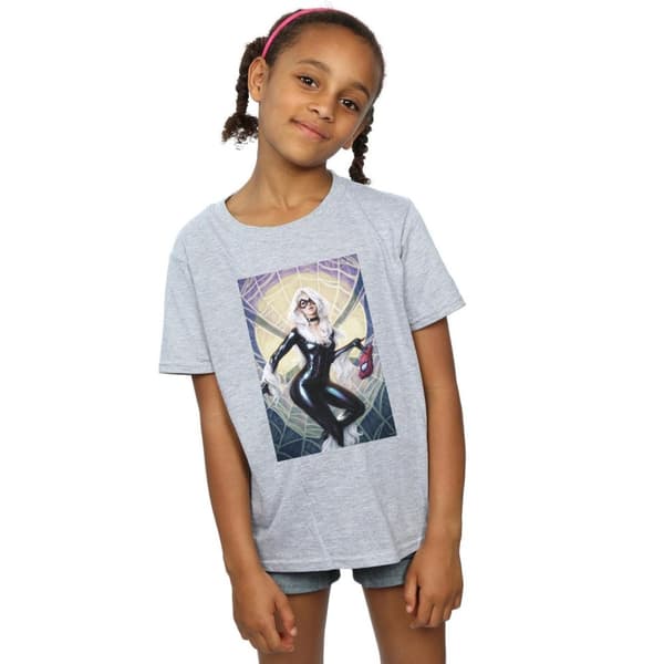 Marvel Girls Black Cat Artwork Cotton T-Shirt