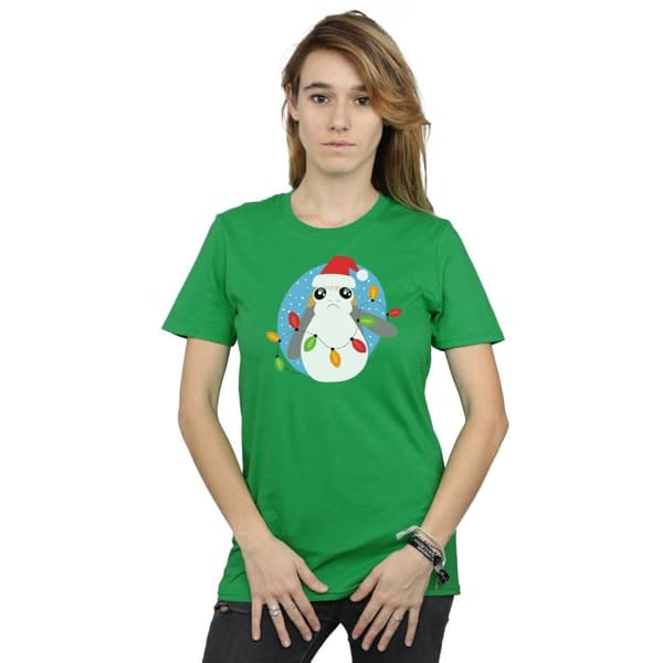 Star Wars Womens/Ladies The Last Jedi Porg Christmas Lights Cotton Boyfriend T-Shirt