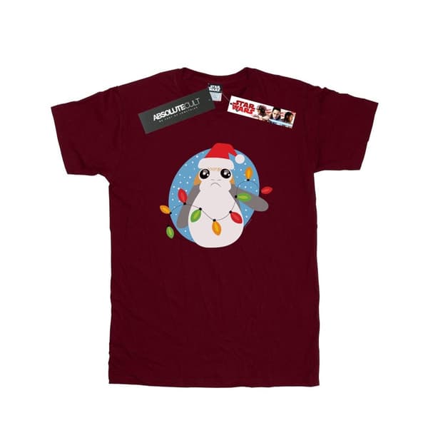 Star Wars Womens/Ladies The Last Jedi Porg Christmas Lights Cotton Boyfriend T-Shirt