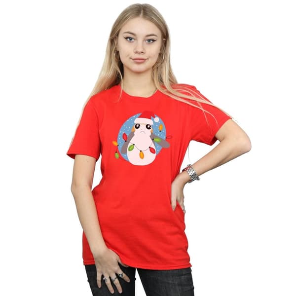 Star Wars Womens/Ladies The Last Jedi Porg Christmas Lights Cotton Boyfriend T-Shirt