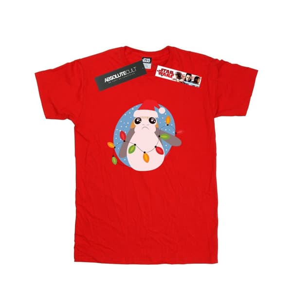 Star Wars Womens/Ladies The Last Jedi Porg Christmas Lights Cotton Boyfriend T-Shirt