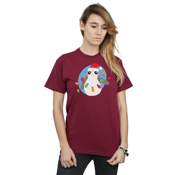 Star Wars Womens/Ladies The Last Jedi Porg Christmas Lights Cotton Boyfriend T-Shirt