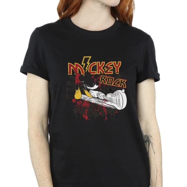 Disney Womens/Ladies Mickey Mouse Smash Guitar Rock Cotton Boyfriend T-Shirt