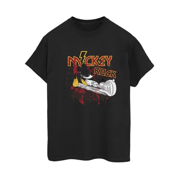 Disney Womens/Ladies Mickey Mouse Smash Guitar Rock Cotton Boyfriend T-Shirt