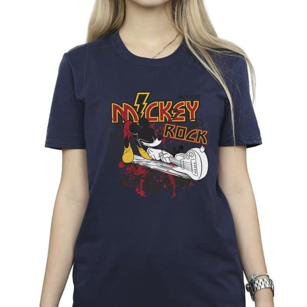 Disney Womens/Ladies Mickey Mouse Smash Guitar Rock Cotton Boyfriend T-Shirt