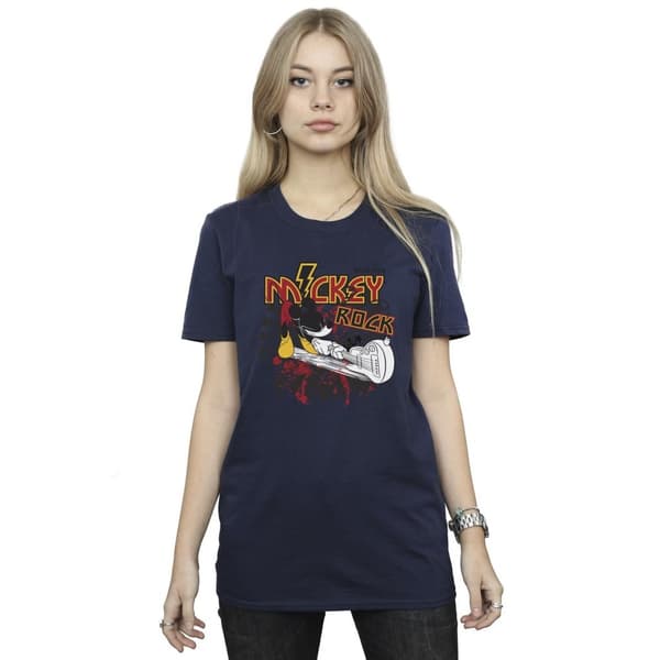 Disney Womens/Ladies Mickey Mouse Smash Guitar Rock Cotton Boyfriend T-Shirt