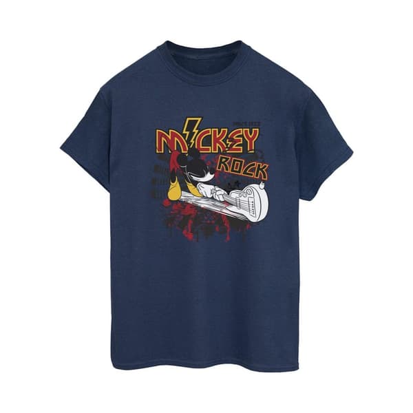 Disney Womens/Ladies Mickey Mouse Smash Guitar Rock Cotton Boyfriend T-Shirt