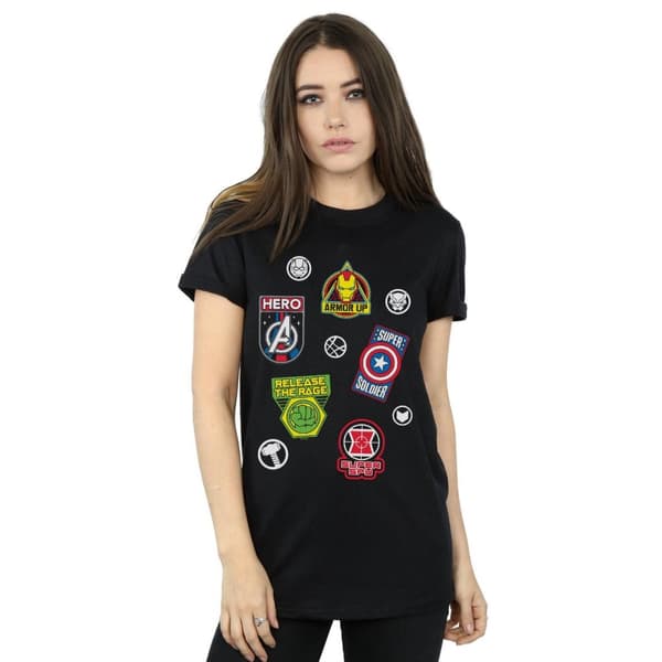 Marvel Womens/Ladies Avengers Hero Badges Cotton Boyfriend T-Shirt