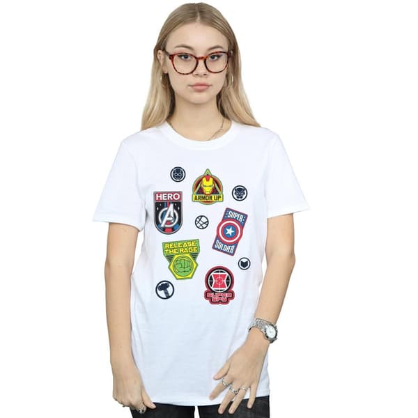 Marvel Womens/Ladies Avengers Hero Badges Cotton Boyfriend T-Shirt
