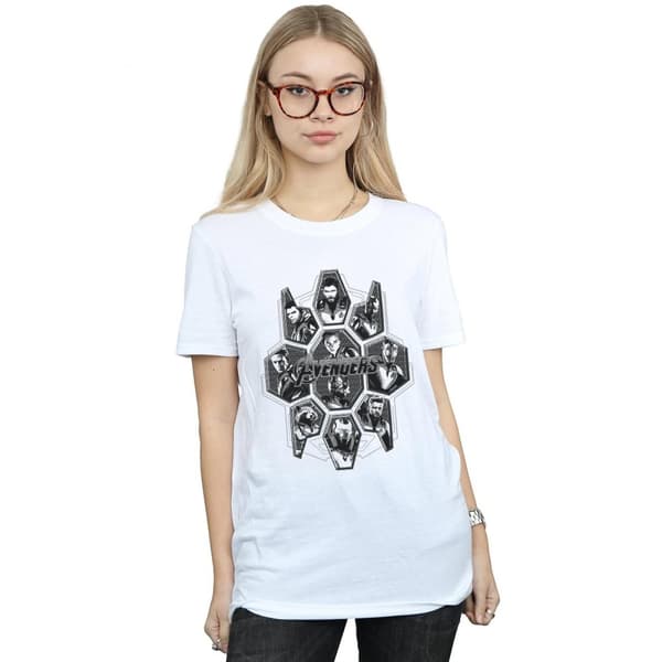 Marvel Dam/kvinnor Avengers Endgame Hero Shapes Boyfriend T-shirt i bomull