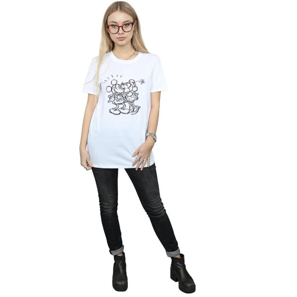 Disney Dam/Tjej Musse och Mimmi Pigg Kiss Sketch Bomull Boyfriend T-shirt