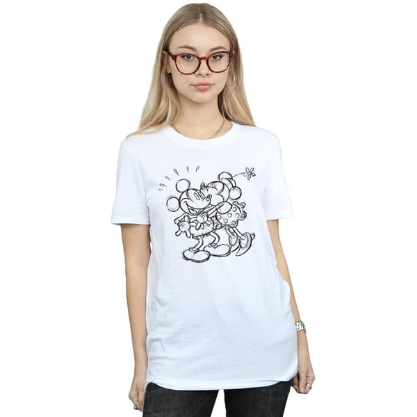 Disney Dam/Tjej Musse och Mimmi Pigg Kiss Sketch Bomull Boyfriend T-shirt