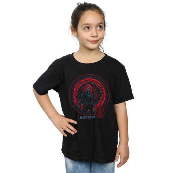 Marvel Girls Black Widow Movie Computer Globe Cotton T-Shirt
