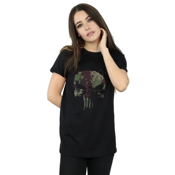 Marvel Dam/Tjej The Punisher TV-serie Camo Dödskalle Bomull Boyfriend T-shirt