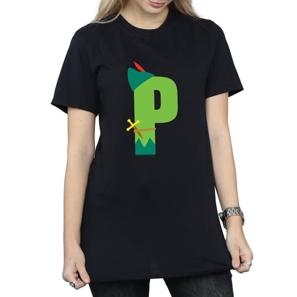 Disney Womens/Ladies Alphabet P Is For Peter Pan Cotton Boyfriend T-Shirt