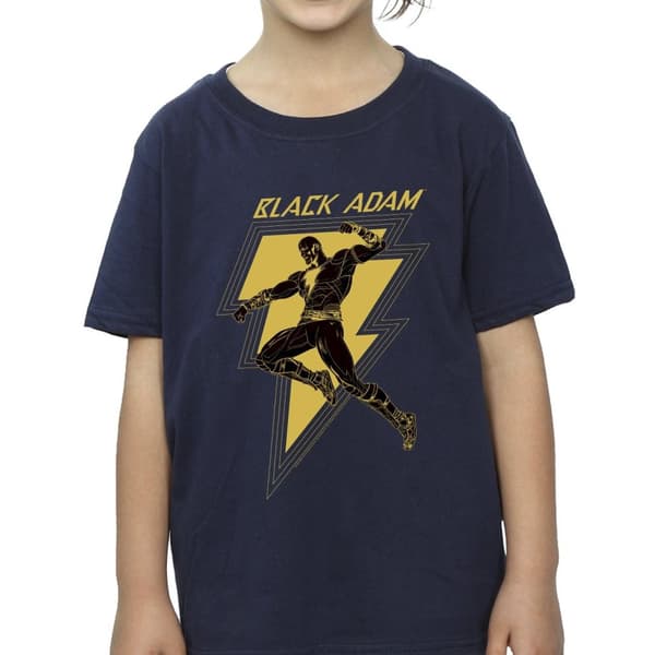 DC Comics T-shirt i bomull med bröst av Black Adam Golden Bolt för flickor