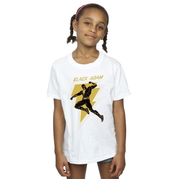 DC Comics T-shirt i bomull med bröst av Black Adam Golden Bolt för flickor