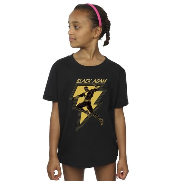DC Comics T-shirt i bomull med bröst av Black Adam Golden Bolt för flickor