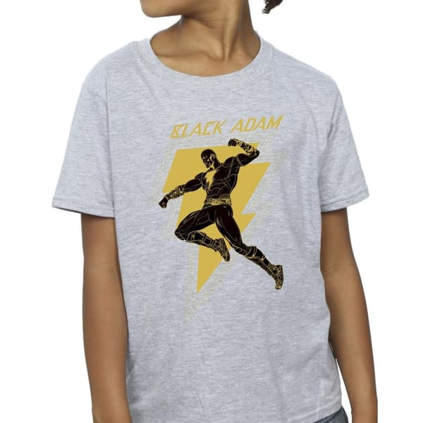 DC Comics T-shirt i bomull med bröst av Black Adam Golden Bolt för flickor