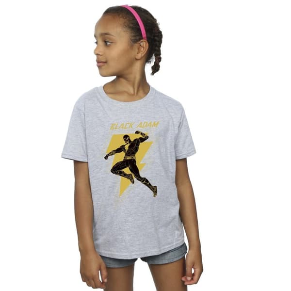 DC Comics T-shirt i bomull med bröst av Black Adam Golden Bolt för flickor