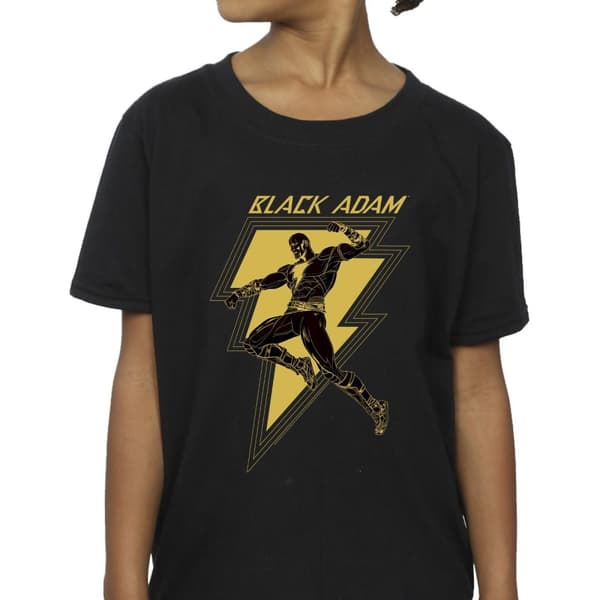 DC Comics T-shirt i bomull med bröst av Black Adam Golden Bolt för flickor