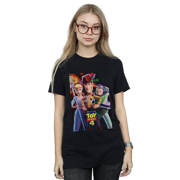 Disney Womens/Ladies Toy Story 4 Buzz Woody And Bo Peep Poster Cotton Boyfriend T-Shirt