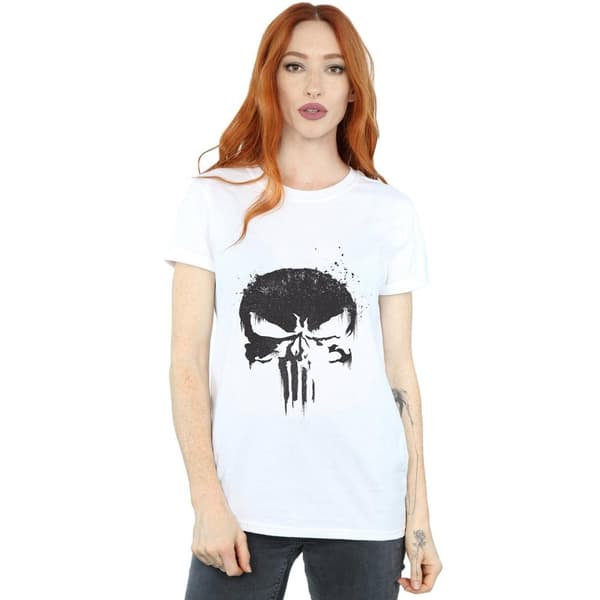 Marvel Dam/Tjej The Punisher TV Skull Logo Boyfriend T-shirt i bomull