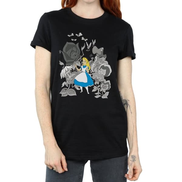 Disney Dam/Tjej Alice i underlandet blommor bomull boyfriend t-shirt