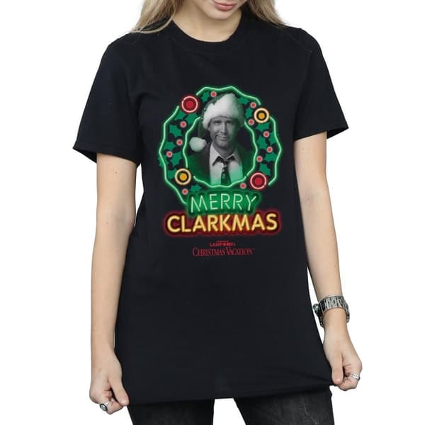 National Lampoon´s Christmas Vacation Womens/Ladies Greyscale Clarkmas Cotton Boyfriend T-Shirt