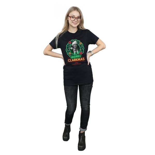 National Lampoon´s Christmas Vacation Womens/Ladies Greyscale Clarkmas Cotton Boyfriend T-Shirt