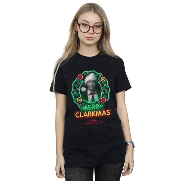 National Lampoon´s Christmas Vacation Womens/Ladies Greyscale Clarkmas Cotton Boyfriend T-Shirt