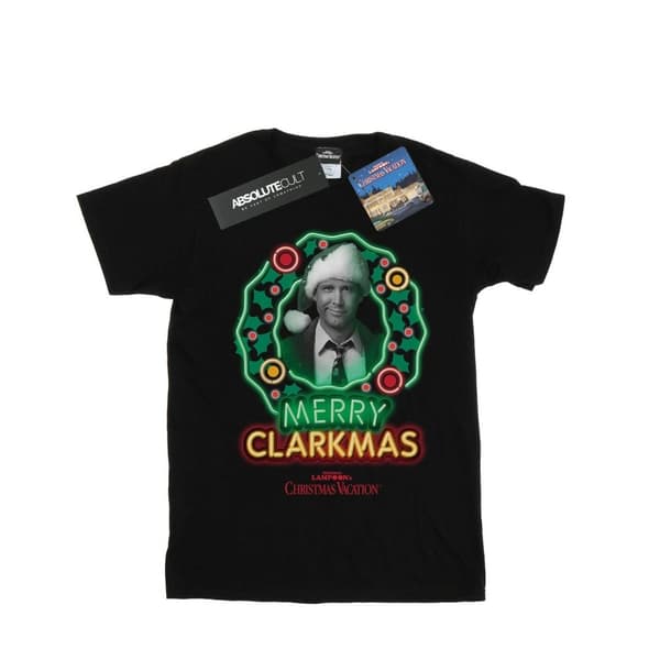 National Lampoon´s Christmas Vacation Womens/Ladies Greyscale Clarkmas Cotton Boyfriend T-Shirt Black S