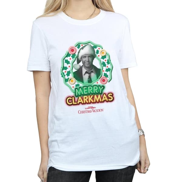 National Lampoon´s Christmas Vacation Womens/Ladies Greyscale Clarkmas Cotton Boyfriend T-Shirt